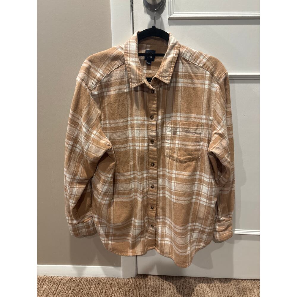 Women's GAP Flannel Oversized Camel Plaid Size Medium #54023
